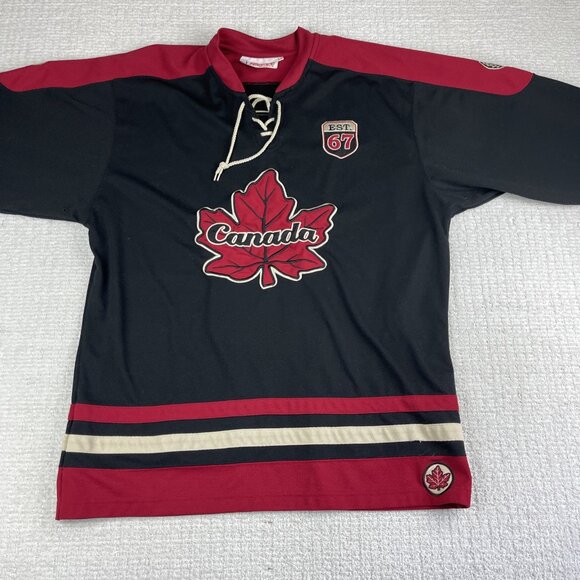 Retro Est. 67 Canada Hockey Jersey Stitched Teepee Sports Size L Black & Red - Picture 10 of 16
